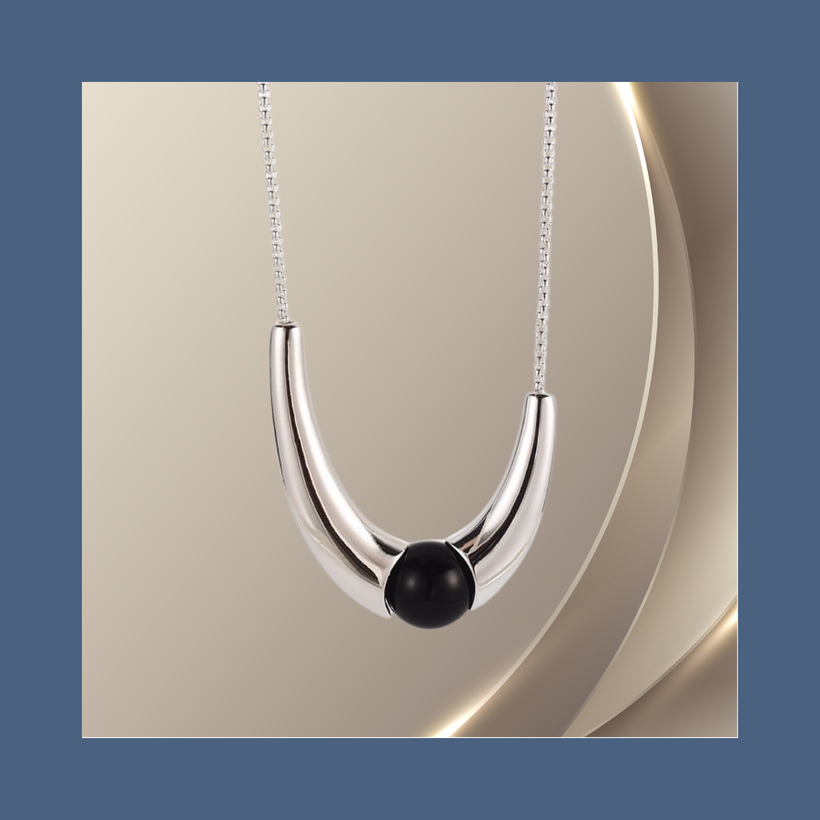 ShinningU- Black Pineapple Long Curved Moon Necklace Cold Fresh Wind Irregular U-Style Personality Sweater Chain