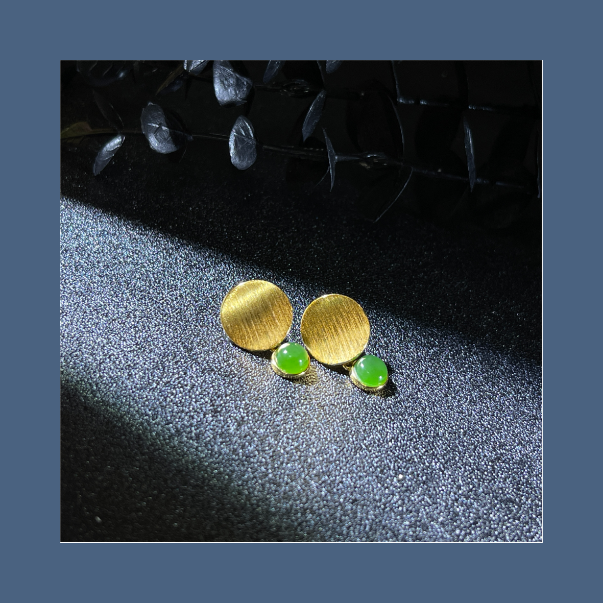 ShinningU- 925 Silver Gold-Plated Double Circle Jade Earrings