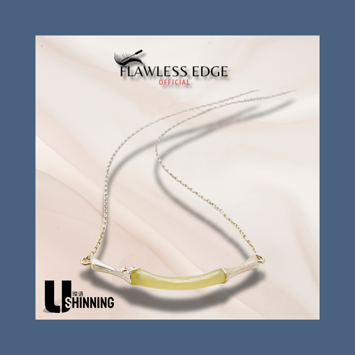 ShinningU- 925 Silver Natural Hetian Jade Bamboo Festival Necklace