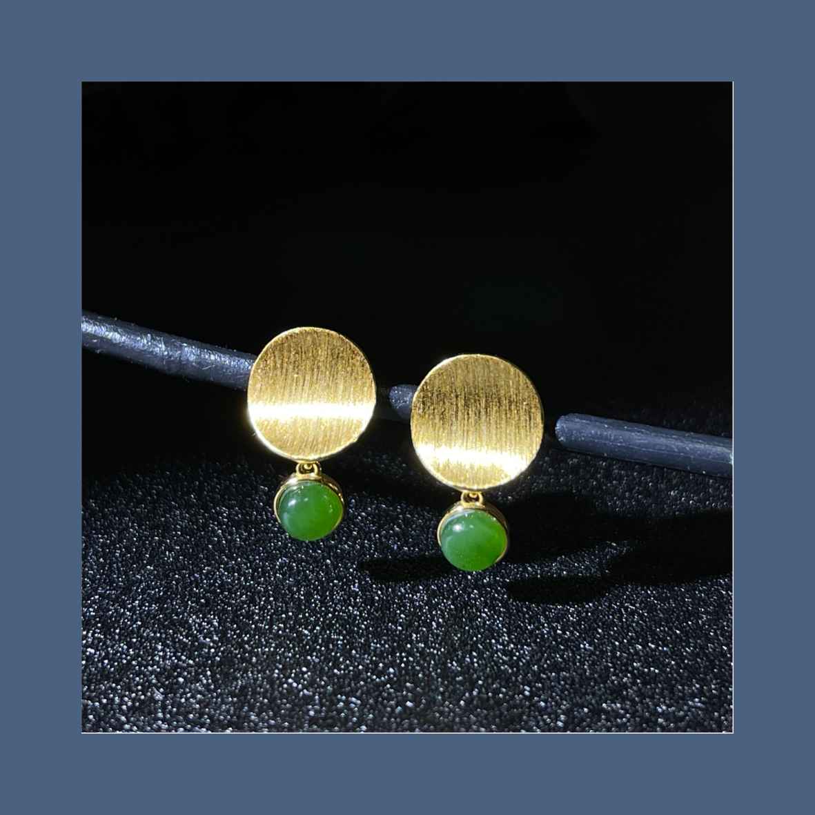 ShinningU- 925 Silver Gold-Plated Double Circle Jade Earrings