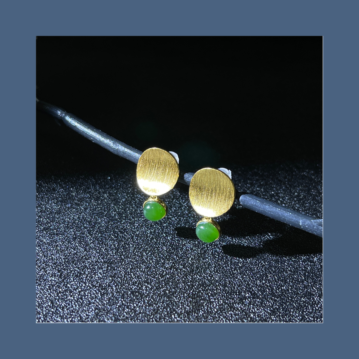ShinningU- 925 Silver Gold-Plated Double Circle Jade Earrings