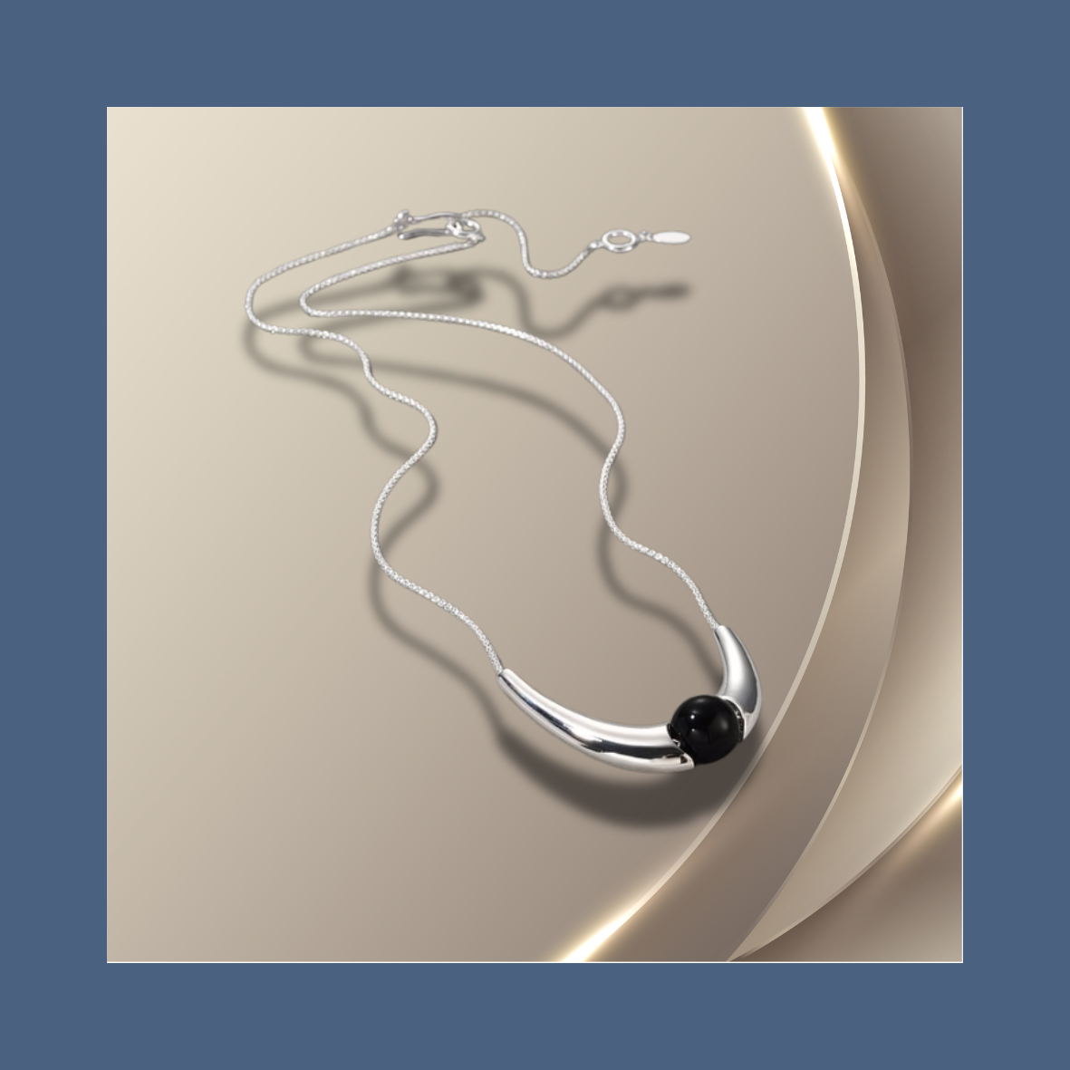 ShinningU- Black Pineapple Long Curved Moon Necklace Cold Fresh Wind Irregular U-Style Personality Sweater Chain