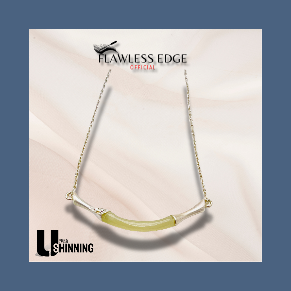 ShinningU- 925 Silver Natural Hetian Jade Bamboo Festival Necklace