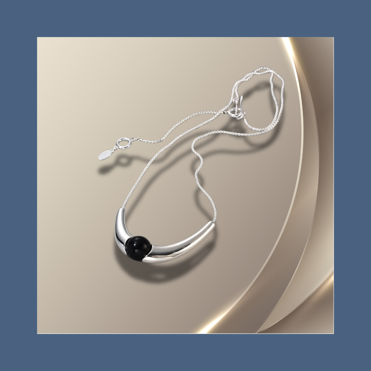 ShinningU- Black Pineapple Long Curved Moon Necklace Cold Fresh Wind Irregular U-Style Personality Sweater Chain