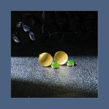 ShinningU- 925 Silver Gold-Plated Double Circle Jade Earrings