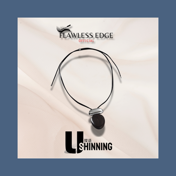 ShinningU- Vintage Ethnic Wind Simple Geometric Oval Natural Black Sandalwood Pendant Necklace Metal Splice Necklace